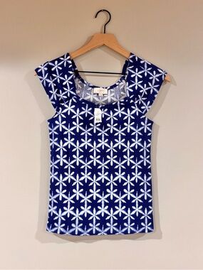LOFT Navy and White Starburst Cap-Sleeve Tank